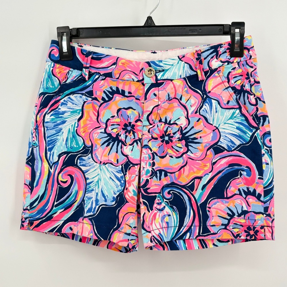 Lilly Pulitzer Jayne Stretch Short 7 Inseam Nauti Navy Boho Bateau Floral Size 2